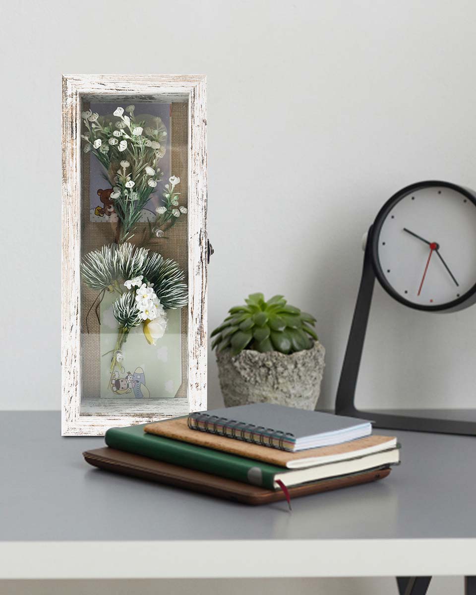 Rustic White Real Glass Shadow Box Frame Window Door With Hinge in 5 Sizes