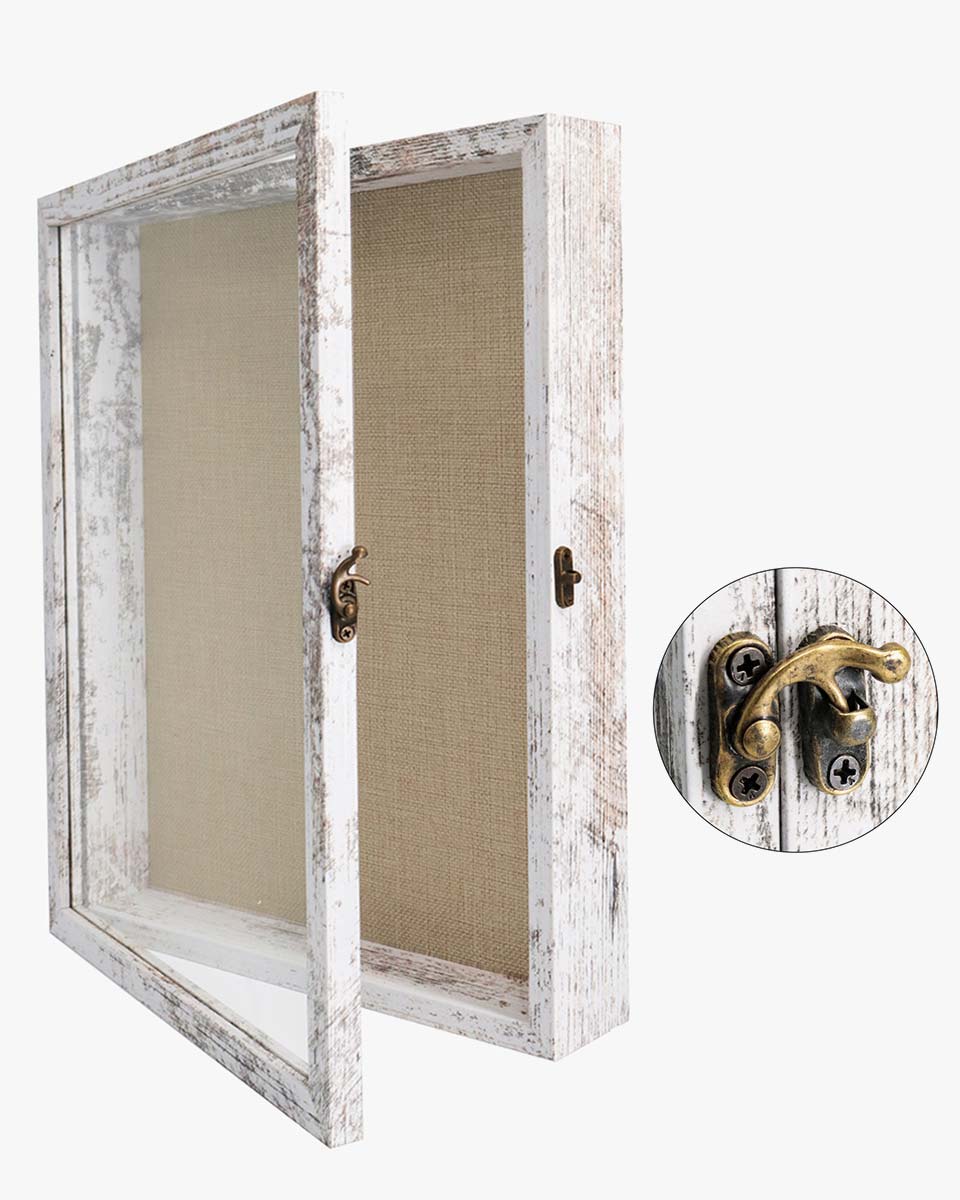 Rustic White Real Glass Shadow Box Frame Window Door With Hinge in 5 Sizes