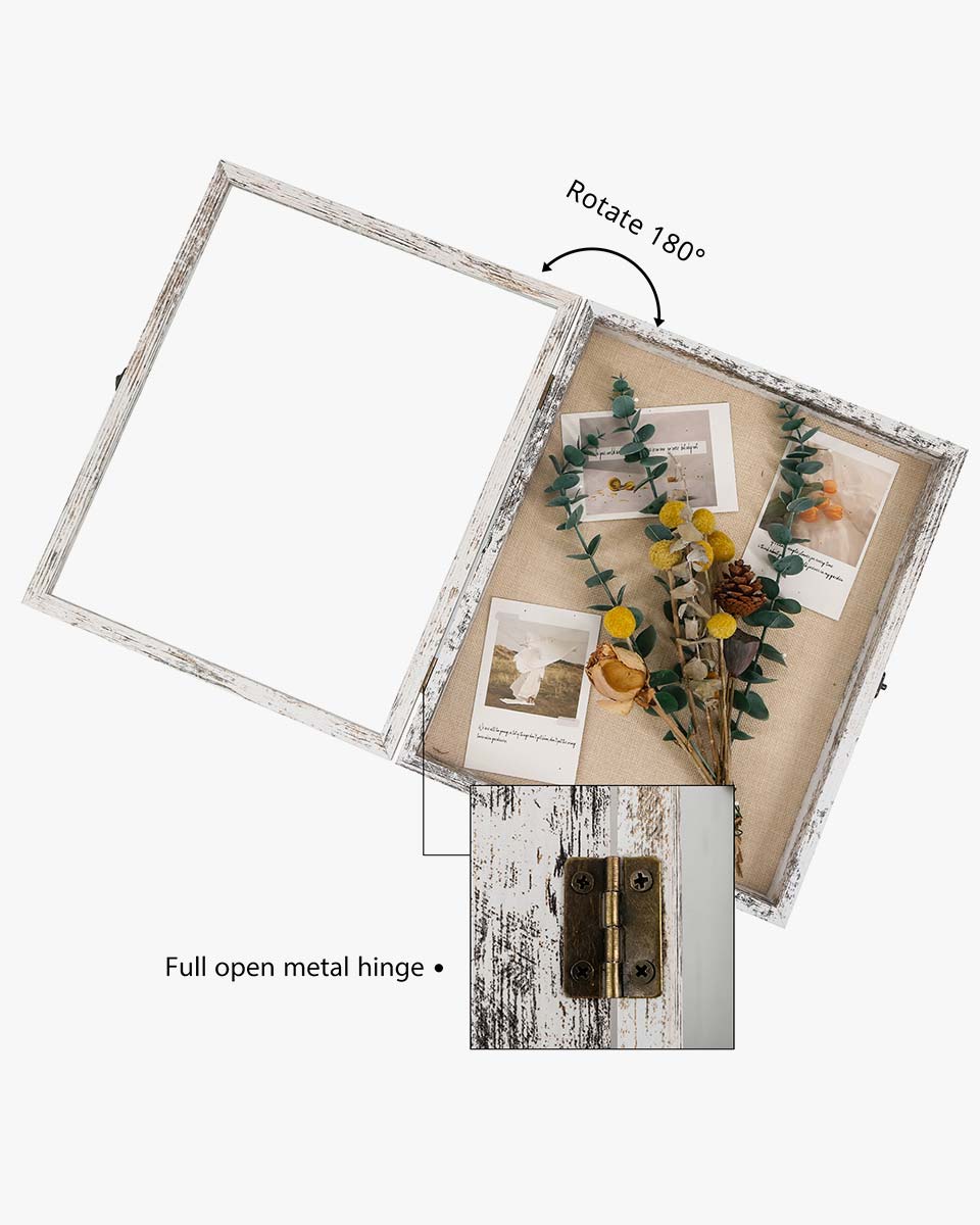 Rustic White Real Glass Shadow Box Frame Window Door With Hinge in 5 Sizes