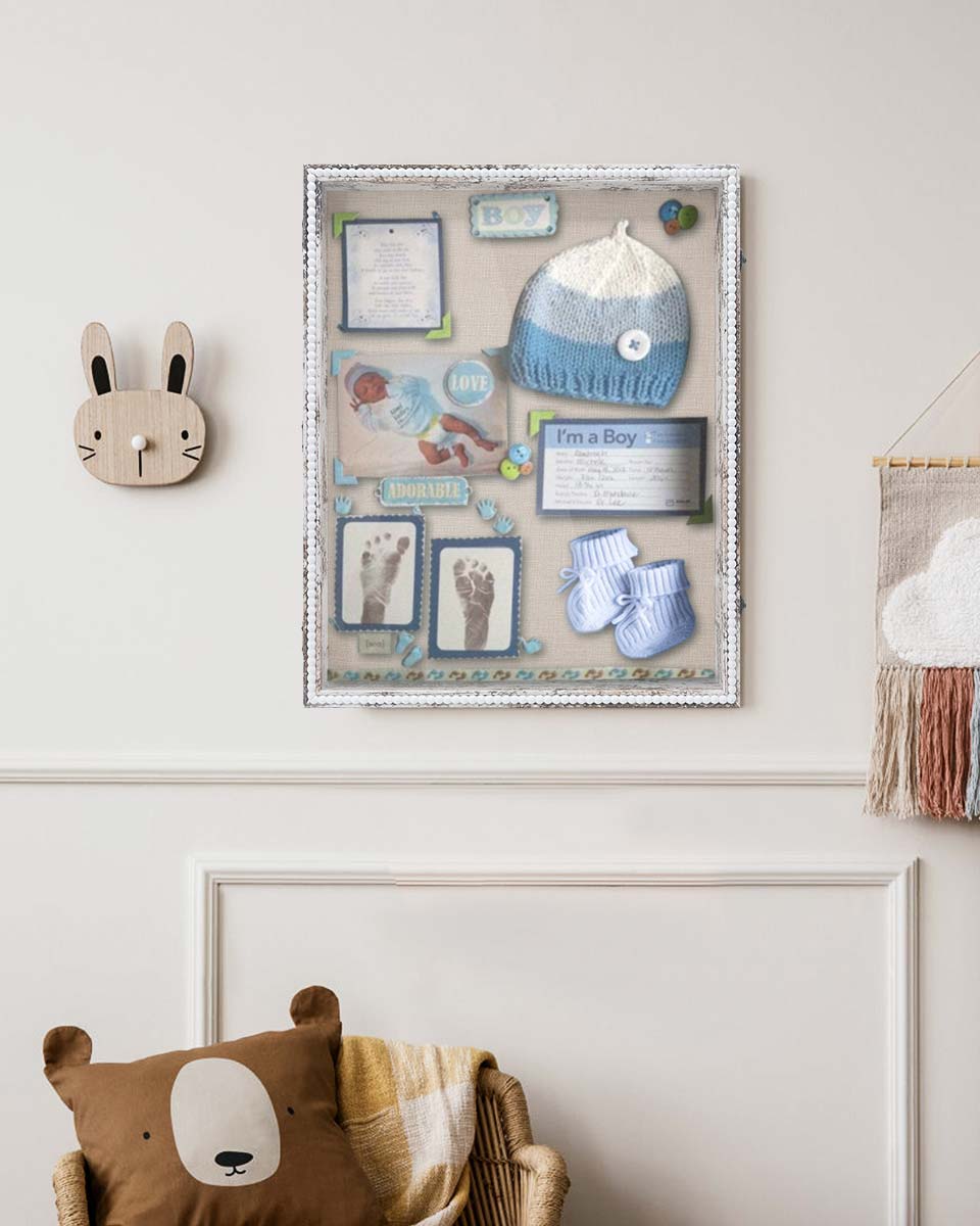 White Deep Front Open with Hinge Beaded Designed Picture Shadow Box with Linen Back in 3 Sizes