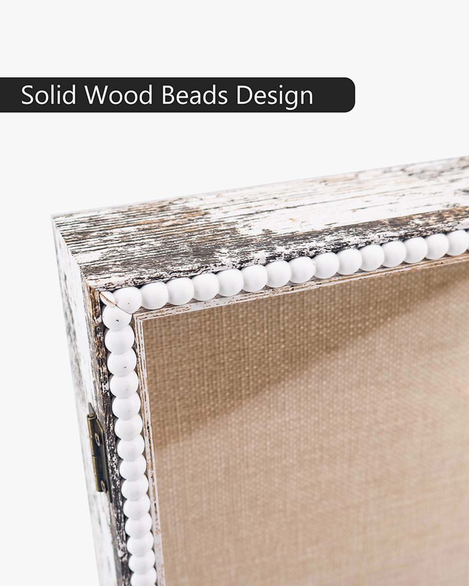 White Deep Front Open with Hinge Beaded Designed Picture Shadow Box with Linen Back in 3 Sizes