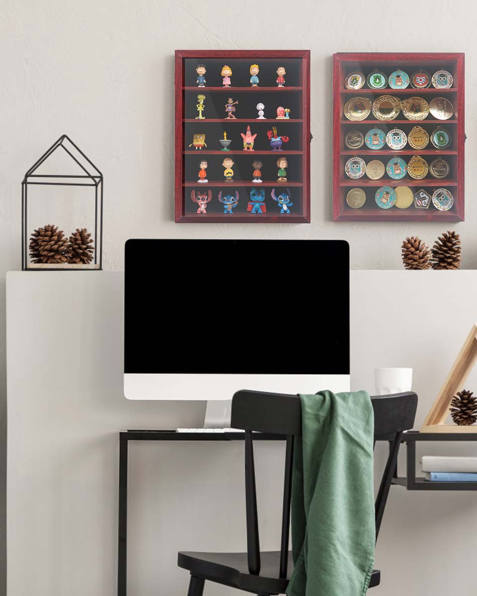 Red Shadow Box Frame Real Glass Window Door with Removable Shelves in 4 Sizes