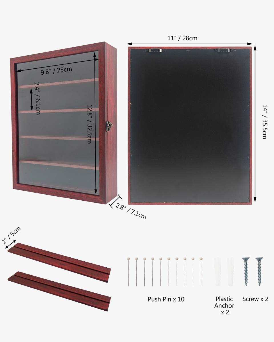 Red Shadow Box Frame Real Glass Window Door with Removable Shelves in 4 Sizes