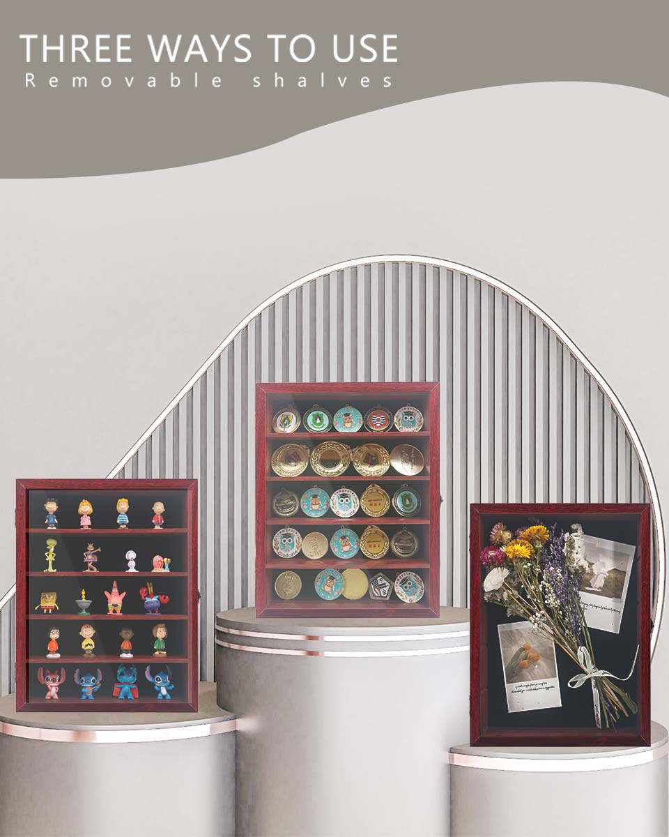 Red Shadow Box Frame Real Glass Window Door with Removable Shelves in 4 Sizes