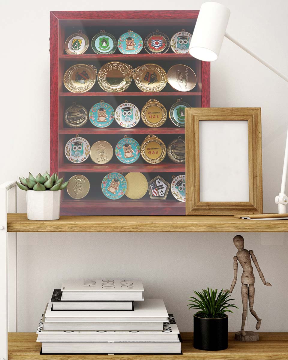 Red Shadow Box Frame Real Glass Window Door with Removable Shelves in 4 Sizes