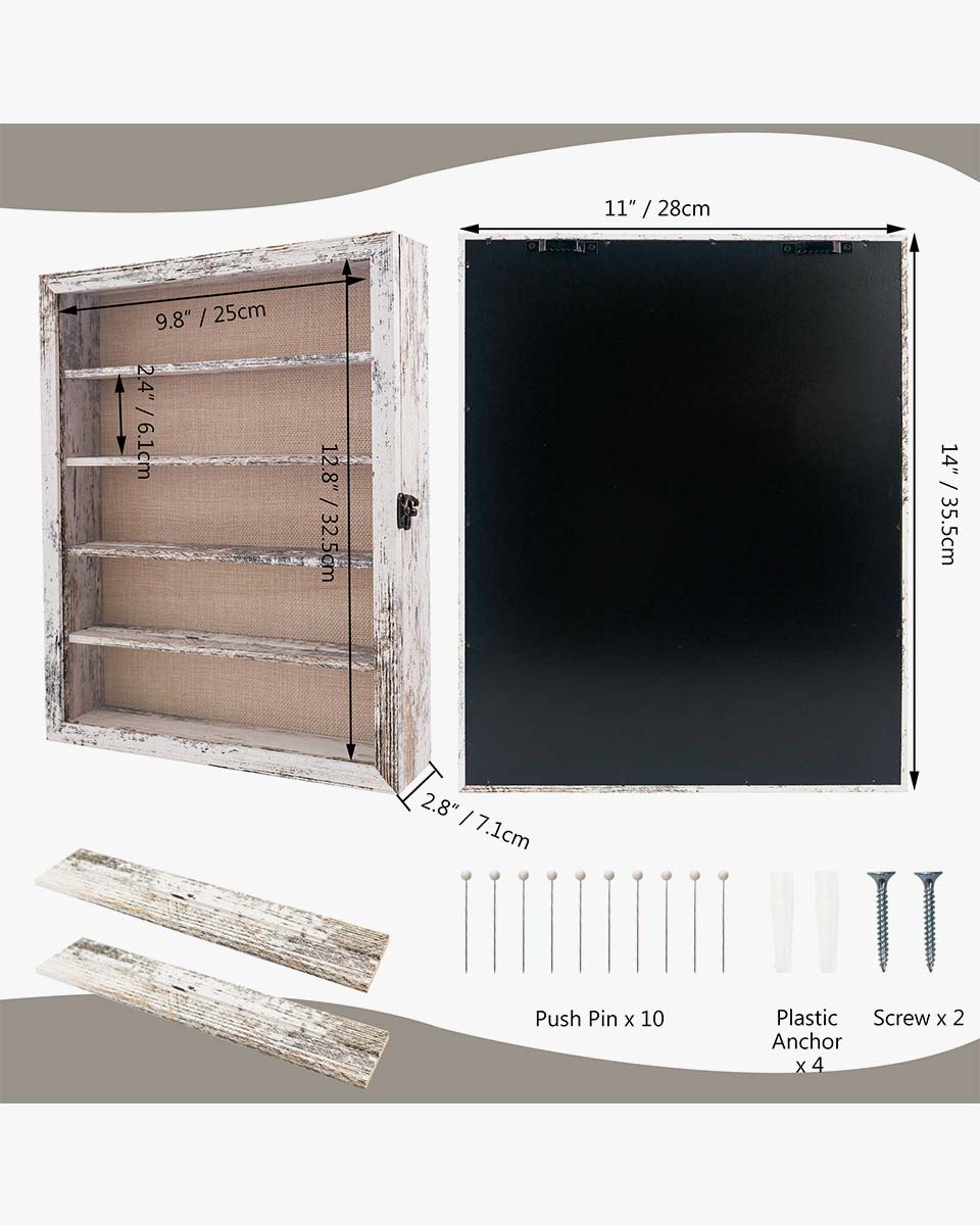Rustic White Shadow Box Frame Real Glass Window Door with Removable Shelves in 3 Sizes