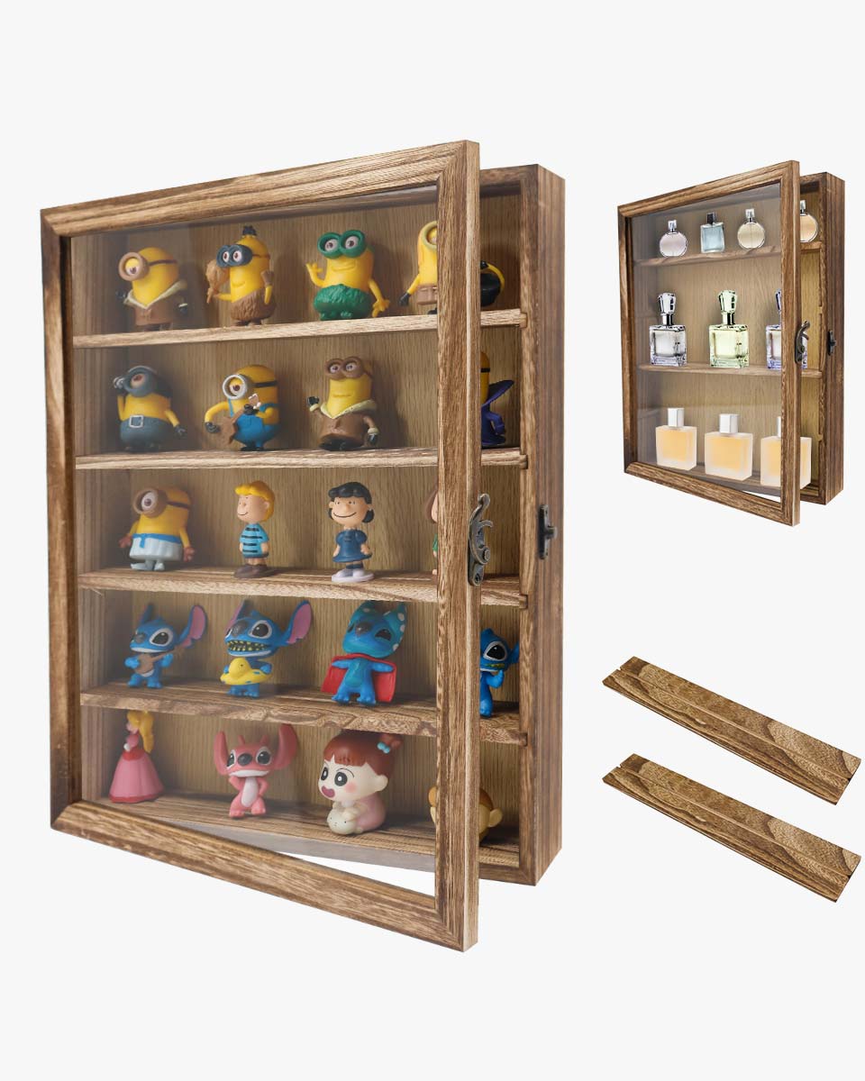 Wood Shadow Box Frame Real Glass Window Door with Removable Shelves in 3 Sizes