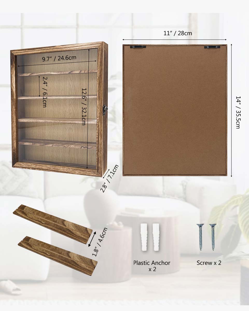 Wood Shadow Box Frame Real Glass Window Door with Removable Shelves in 3 Sizes