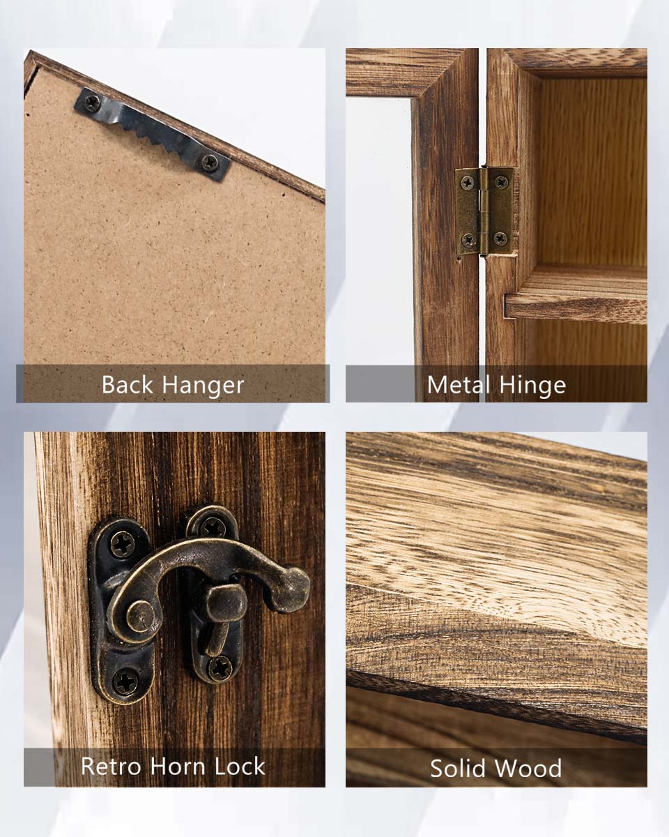 Wood Shadow Box Frame Real Glass Window Door with Removable Shelves in 3 Sizes