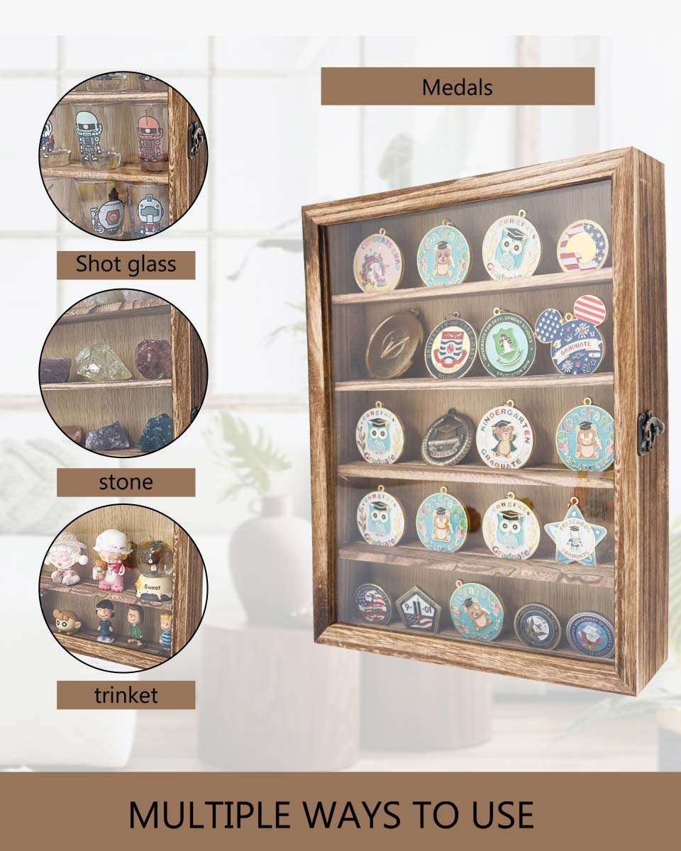 Wood Shadow Box Frame Real Glass Window Door with Removable Shelves in 3 Sizes