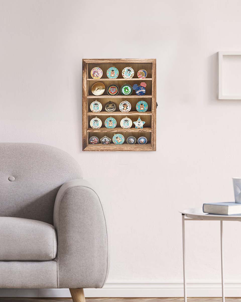Wood Shadow Box Frame Real Glass Window Door with Removable Shelves in 3 Sizes