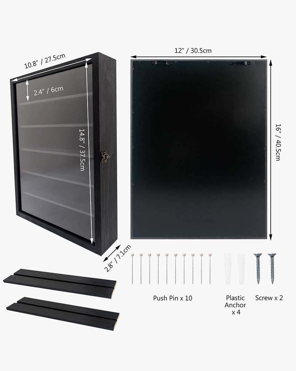 Rustic Black Shadow Box Frame Real Glass Window Door with Removable Shelves in 2 Sizes