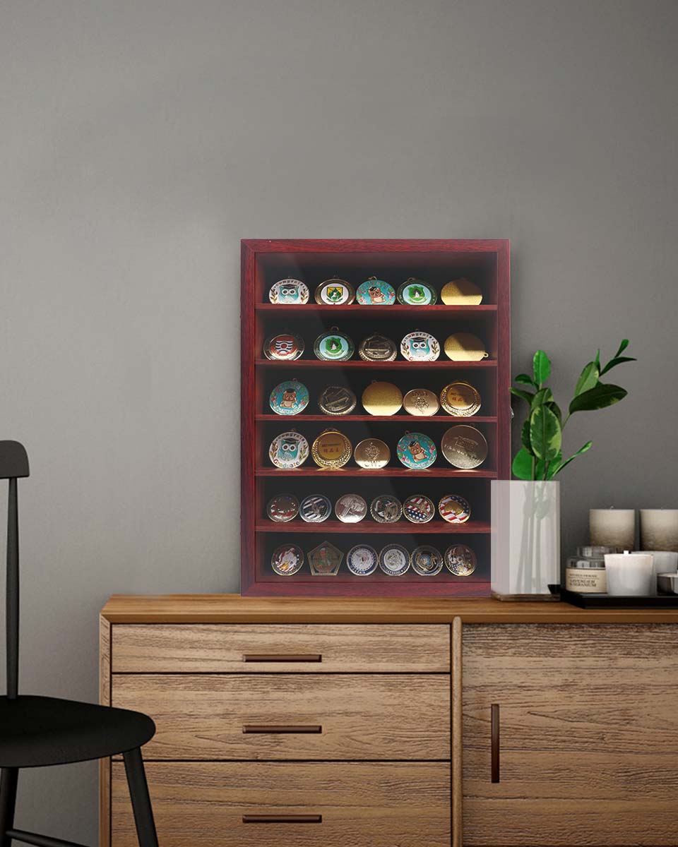 Red Shadow Box Frame Real Glass Window Door with Removable Shelves in 4 Sizes