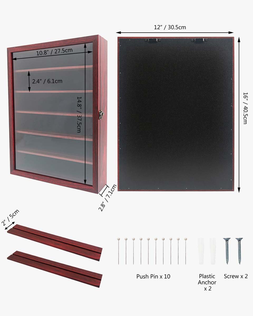 Red Shadow Box Frame Real Glass Window Door with Removable Shelves in 4 Sizes