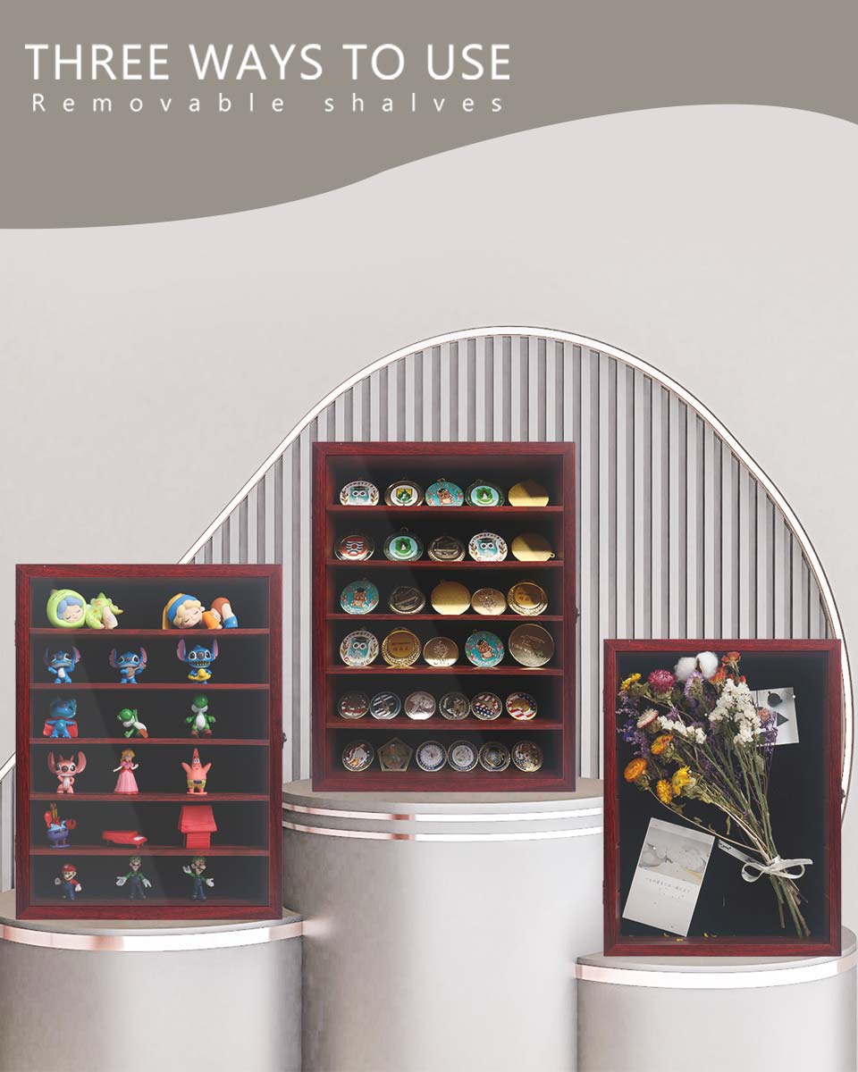 Red Shadow Box Frame Real Glass Window Door with Removable Shelves in 4 Sizes