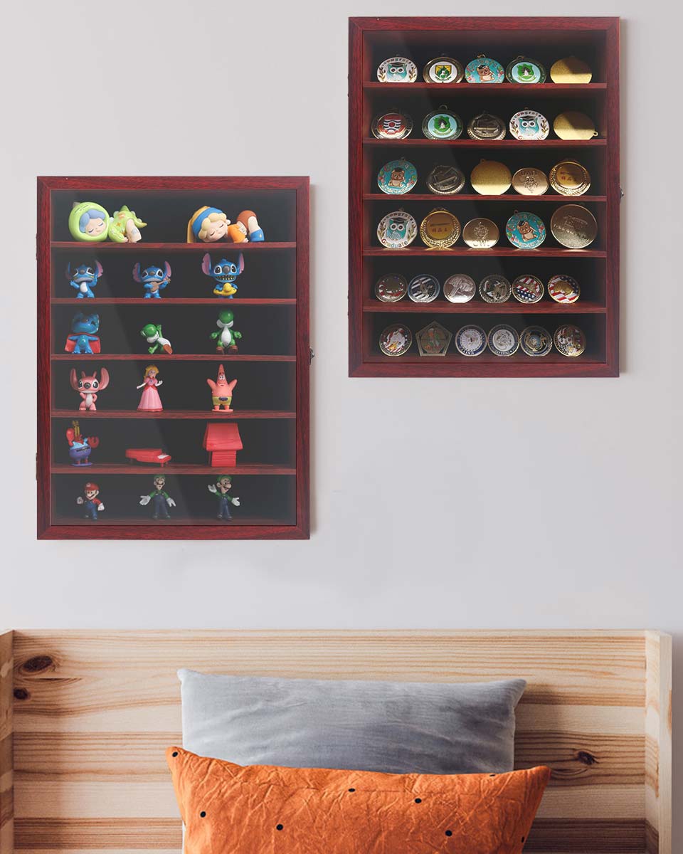 Red Shadow Box Frame Real Glass Window Door with Removable Shelves in 4 Sizes