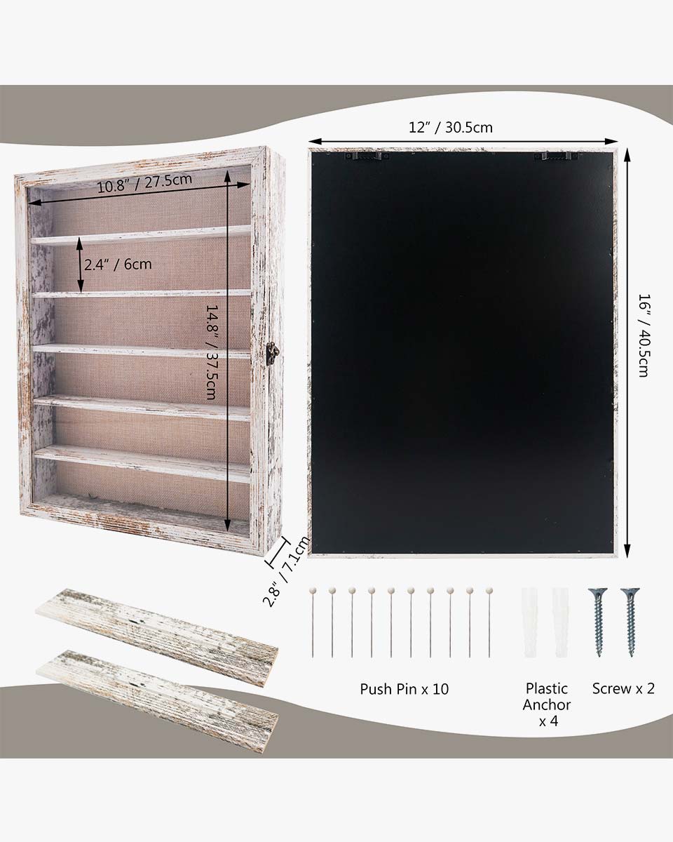 Rustic White Shadow Box Frame Real Glass Window Door with Removable Shelves in 3 Sizes