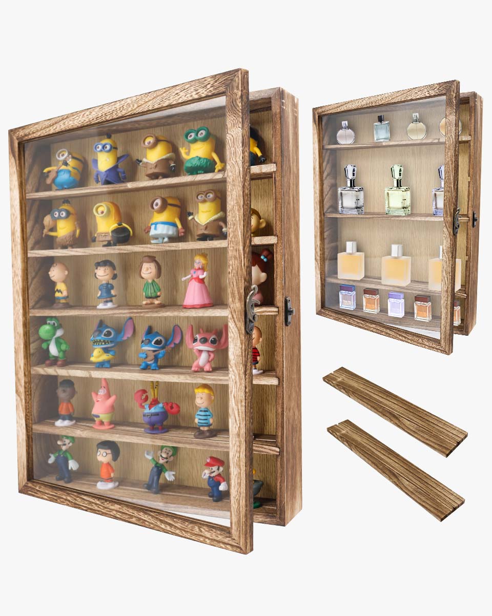 Wood Shadow Box Frame Real Glass Window Door with Removable Shelves in 3 Sizes