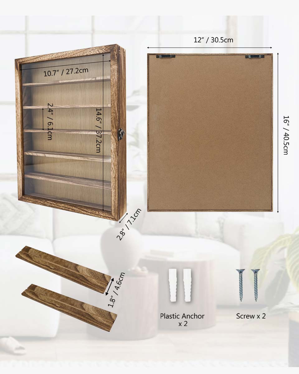 Wood Shadow Box Frame Real Glass Window Door with Removable Shelves in 3 Sizes