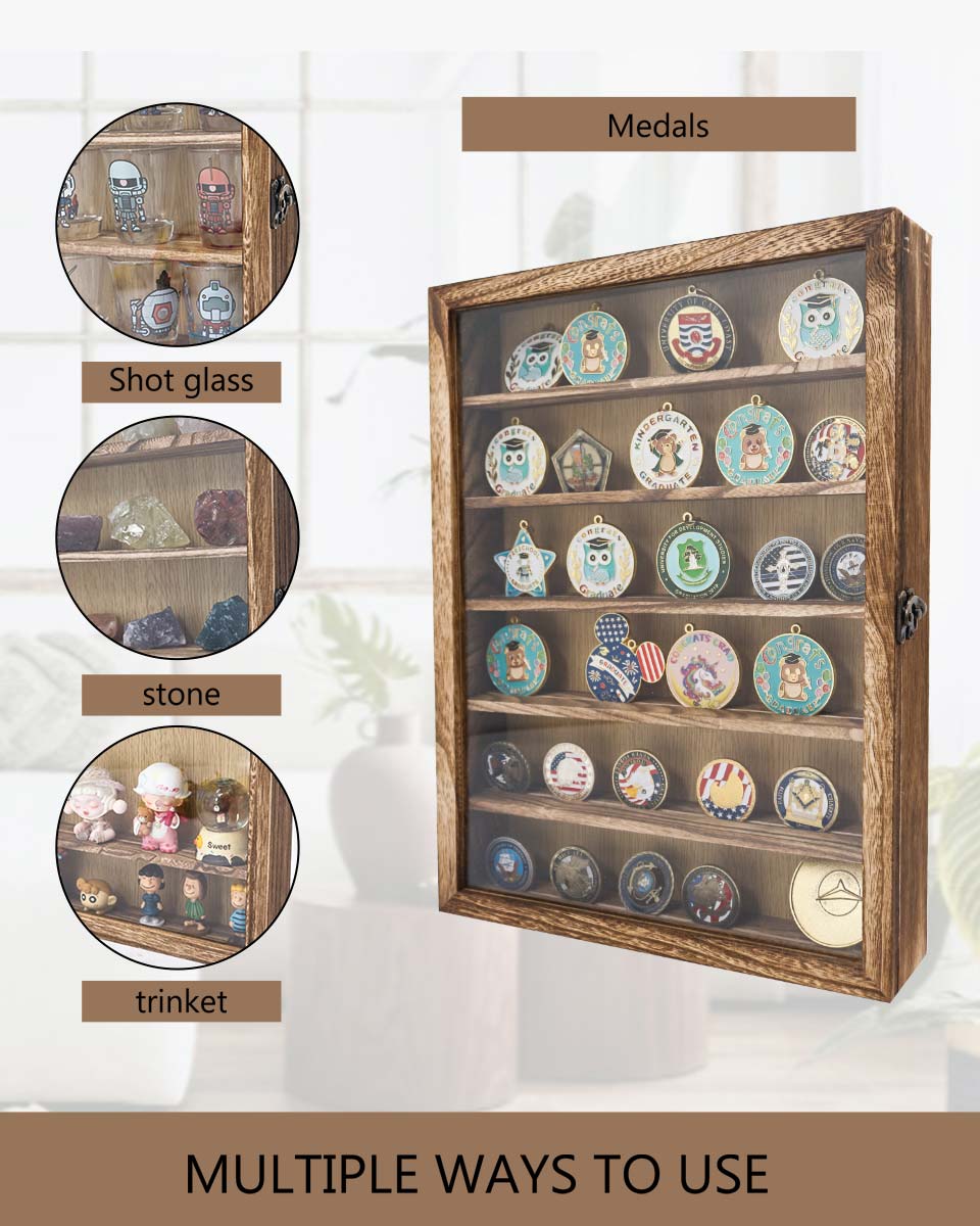 Wood Shadow Box Frame Real Glass Window Door with Removable Shelves in 3 Sizes