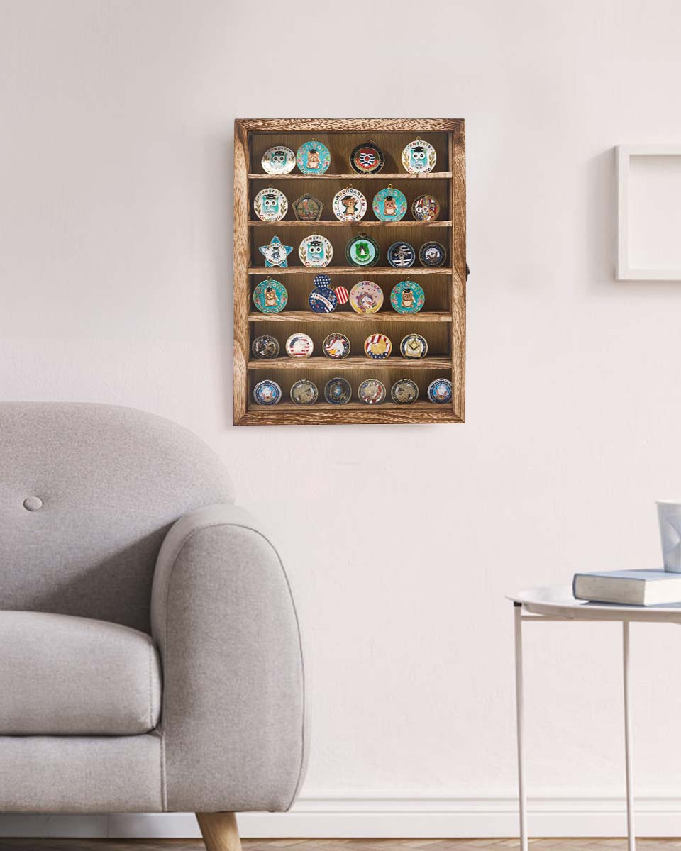 Wood Shadow Box Frame Real Glass Window Door with Removable Shelves in 3 Sizes