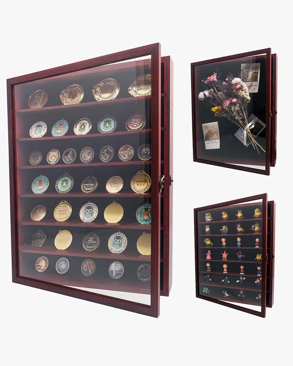 Red Shadow Box Frame Real Glass Window Door with Removable Shelves in 4 Sizes