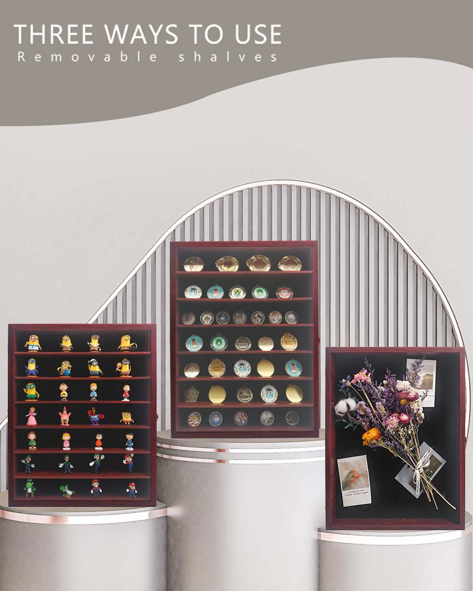 Red Shadow Box Frame Real Glass Window Door with Removable Shelves in 4 Sizes