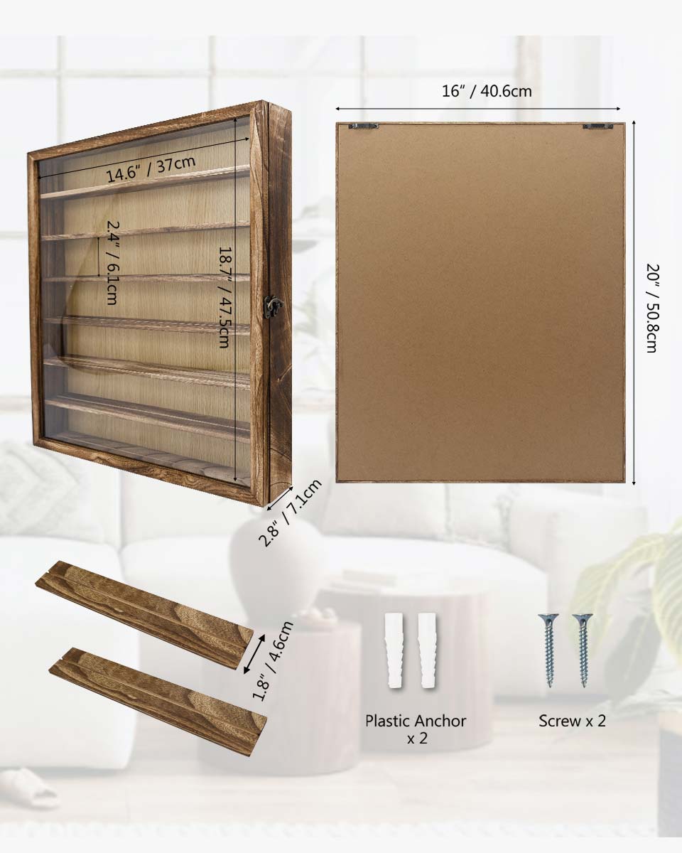 Wood Shadow Box Frame Real Glass Window Door with Removable Shelves in 3 Sizes