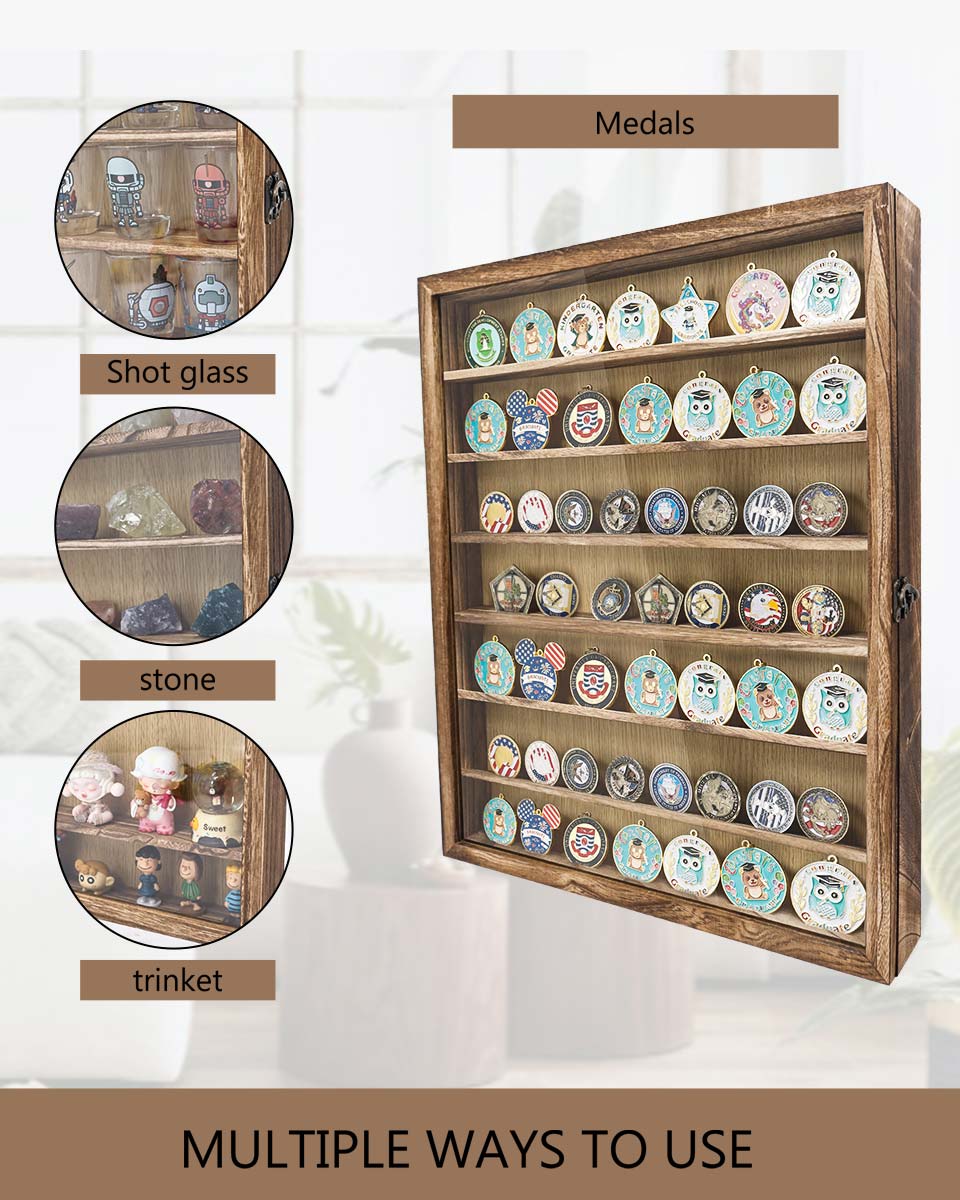 Wood Shadow Box Frame Real Glass Window Door with Removable Shelves in 3 Sizes
