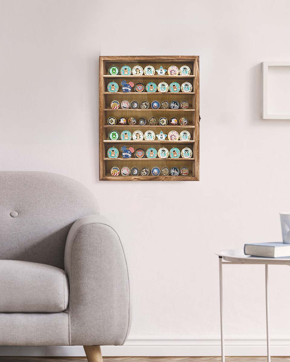 Wood Shadow Box Frame Real Glass Window Door with Removable Shelves in 3 Sizes