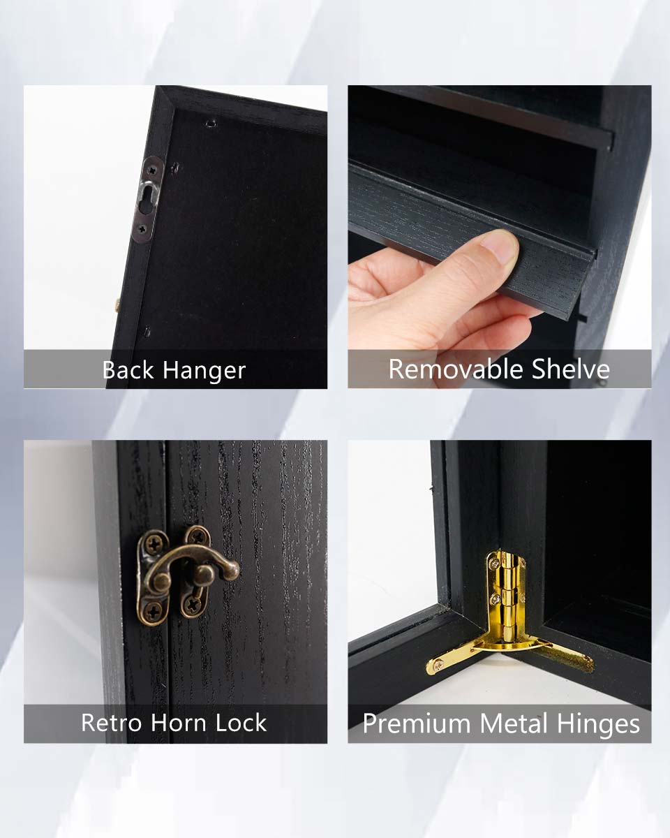 Rustic Black Shadow Box Frame Real Glass Window Door with Removable Shelves in 4 Sizes