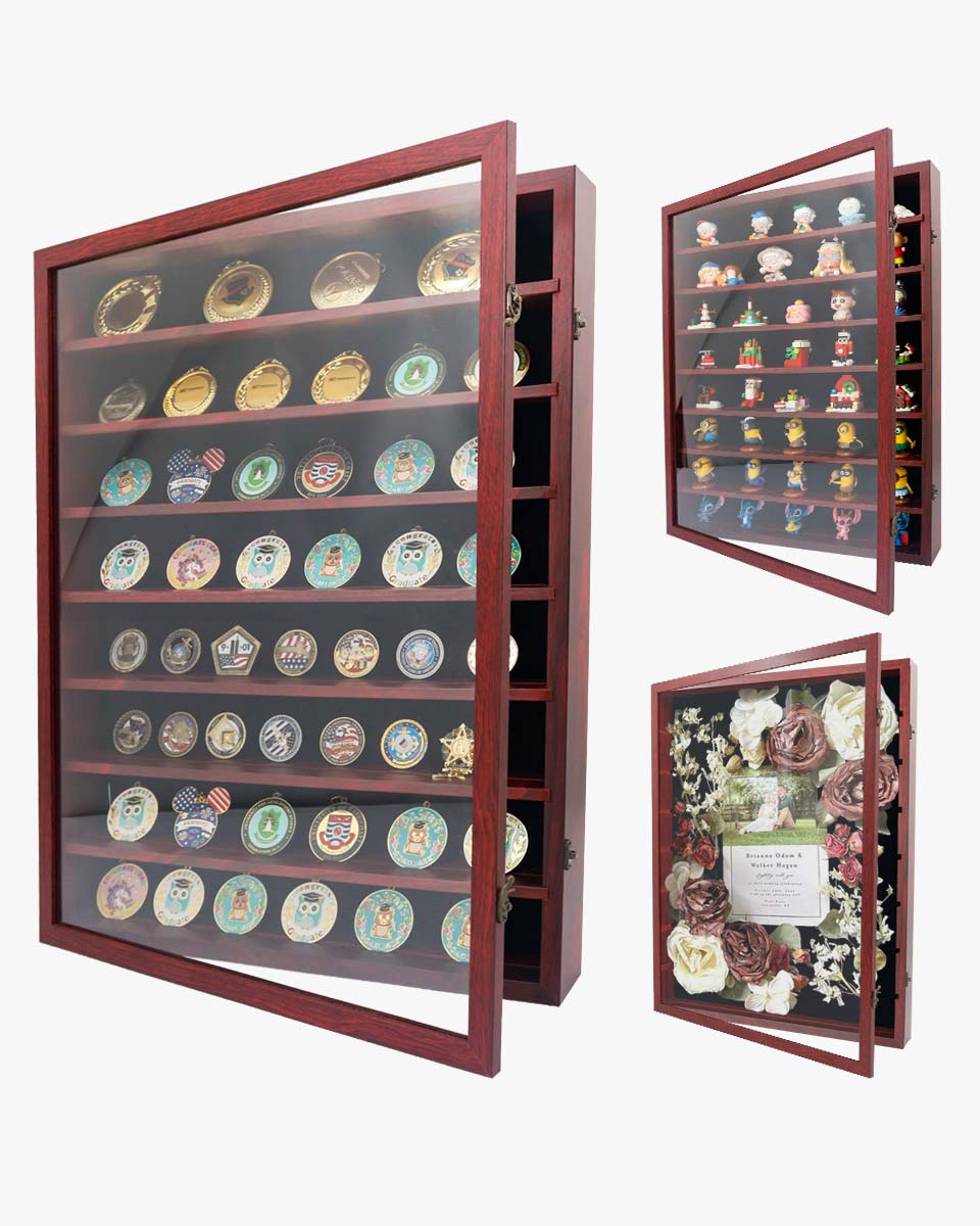 Red Shadow Box Frame Real Glass Window Door with Removable Shelves in 4 Sizes