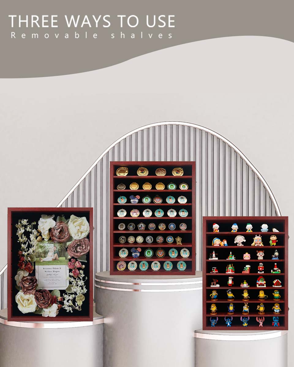 Red Shadow Box Frame Real Glass Window Door with Removable Shelves in 4 Sizes