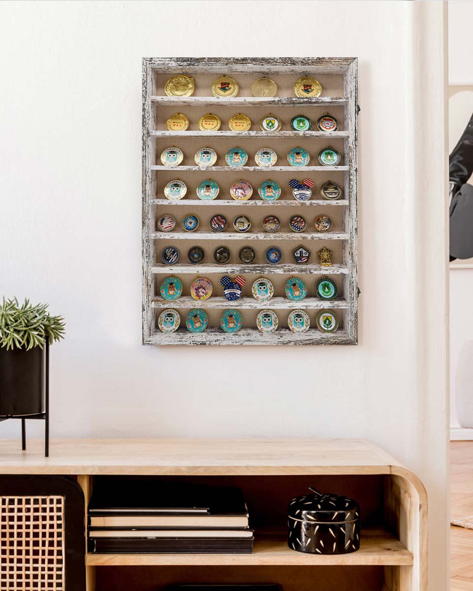 Rustic White Shadow Box Frame Real Glass Window Door with Removable Shelves in 4 Sizes