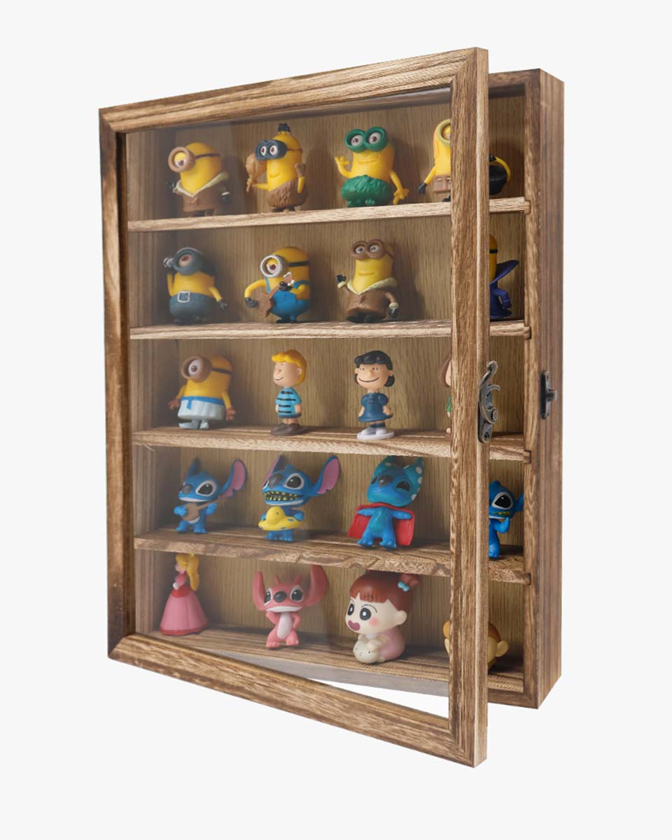 Wood Shadow Box Frame Real Glass Window Door with Removable Shelves in 3 Sizes