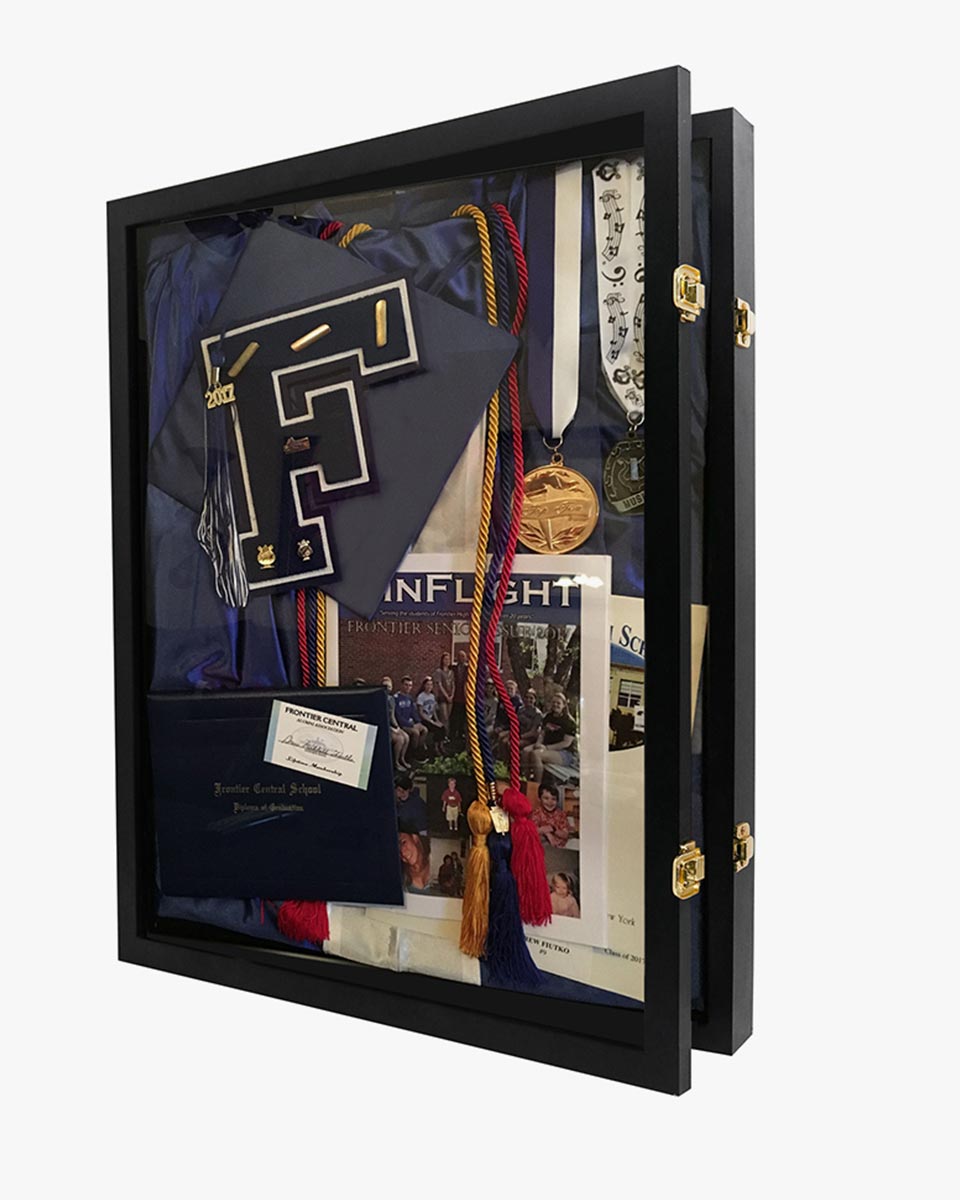 17x21 Graduation Shadow Box Frame for Cap Gown Diploma Stole Cords Wood Display Case with Stick Pins & Hanging Hardware