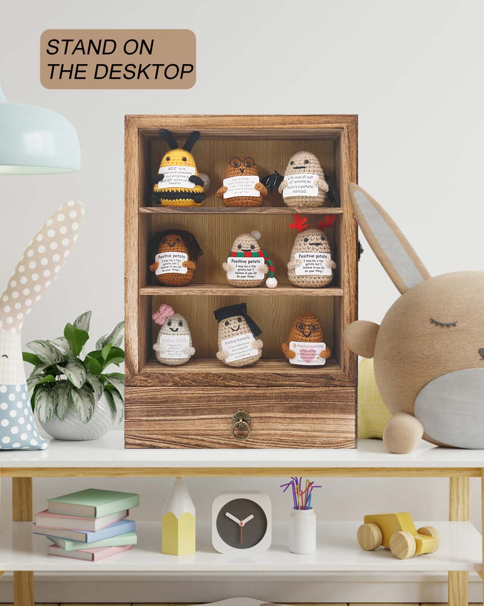 Wooden Shadow Box Frame with Shelves Drawer and Soft Line Back