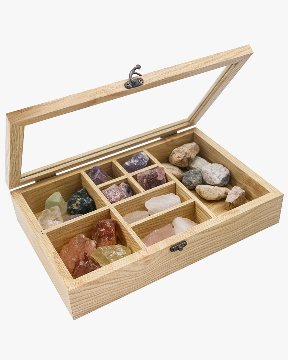 Rock Crystal Collection Box with Shelves - Onyx Opal Crystal Stand Dis