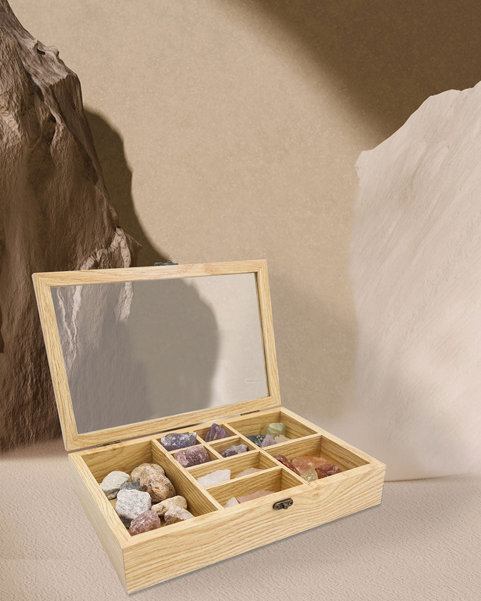 Rock Crystal Collection Box with Shelves - Onyx Opal Crystal Stand Dis