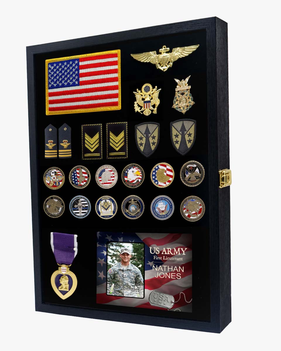 Black Enamel Pin Collection Display Case Frame with Real Glass - 2 Sizes Available