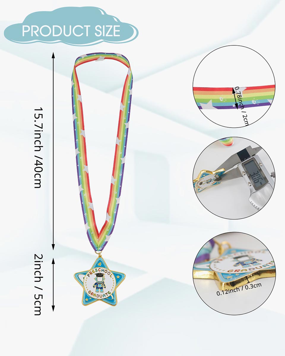 Preschool Graduation Astronaut Medal with Rainbow Neck Ribbon
