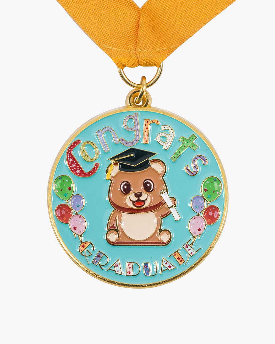 Congrats Kids Graduation Bear Balloon Medal with Neck Ribbon