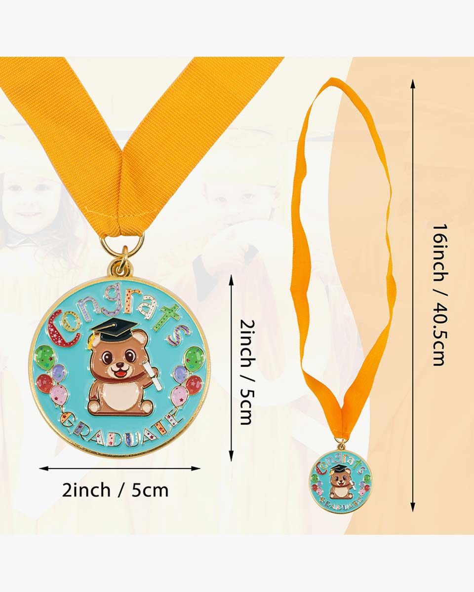 Congrats Kids Graduation Bear Balloon Medal with Neck Ribbon