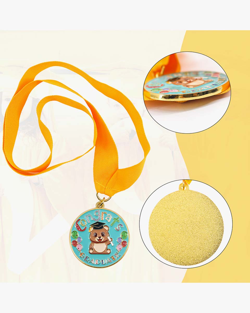 Congrats Kids Graduation Bear Balloon Medal with Neck Ribbon