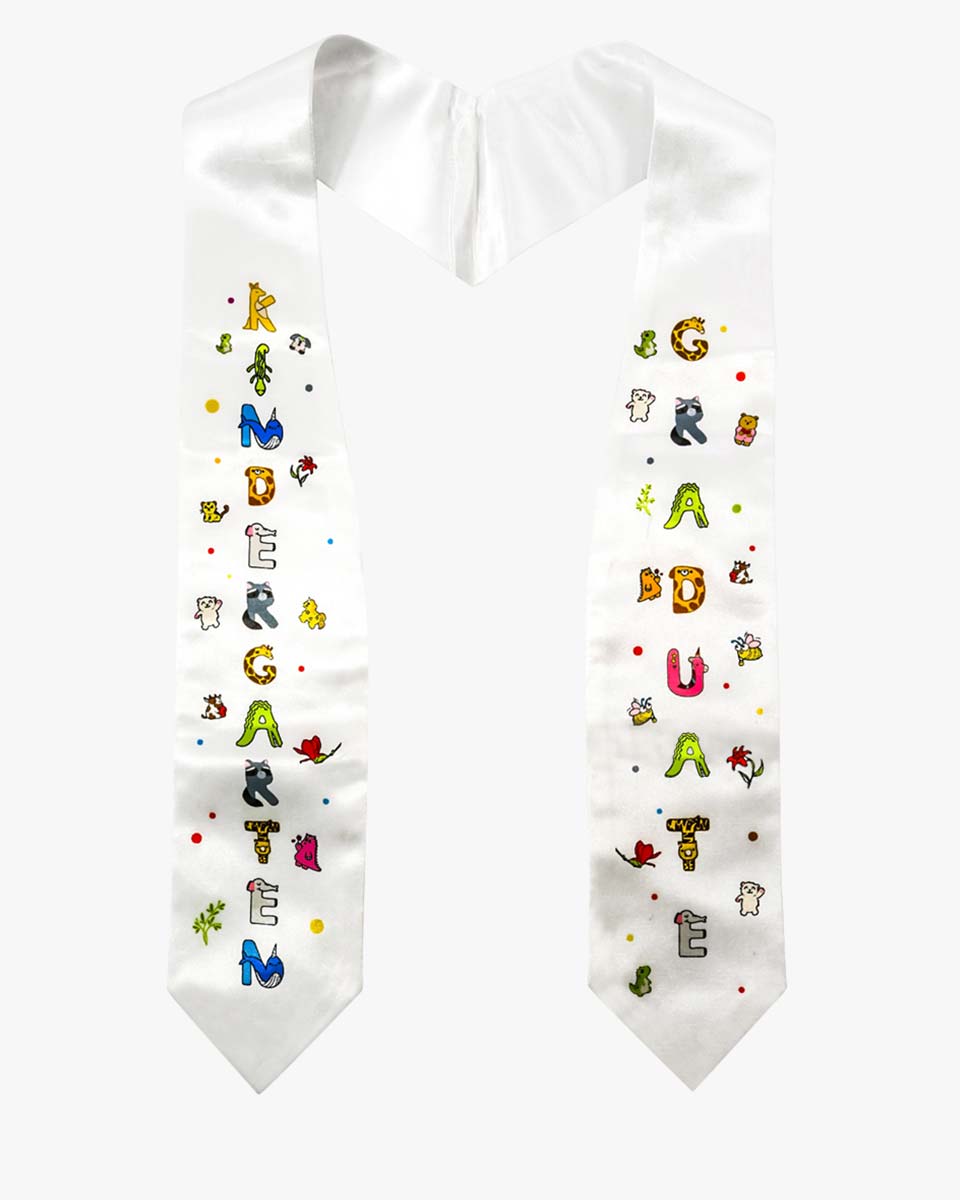 Preschool Kindergarten White Printed Graduation Stole for Kids