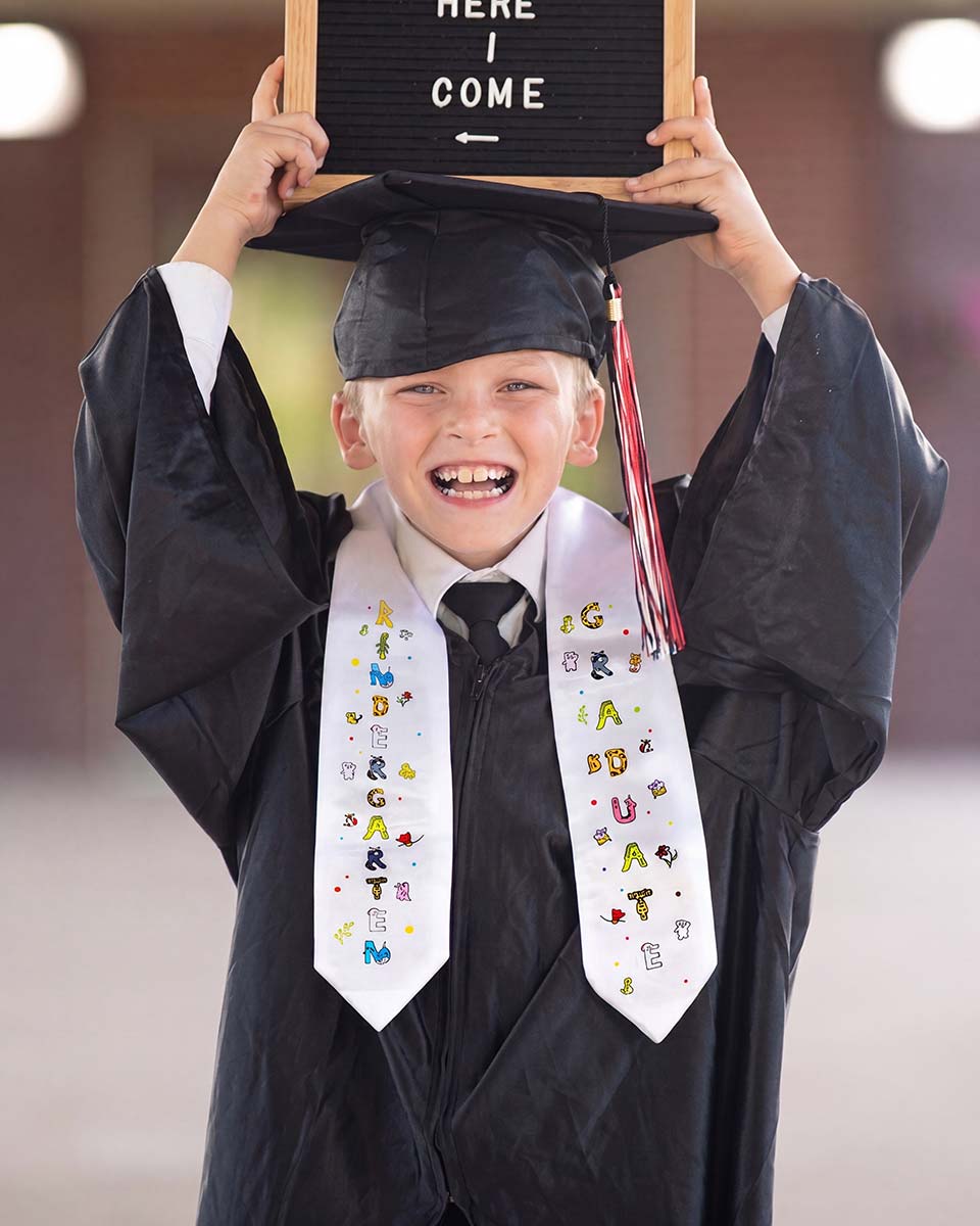 Preschool Kindergarten White Printed Graduation Stole for Kids