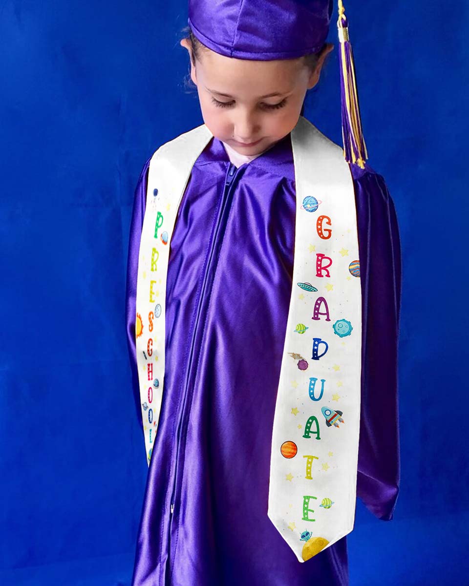 Preschool Kindergarten White Printed Graduation Stole for Kids