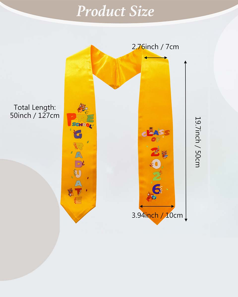 Class of 2026 Preschool Kindergarten Owl Printed Graduation Stole 50" Long - Various Colors & Styles Available
