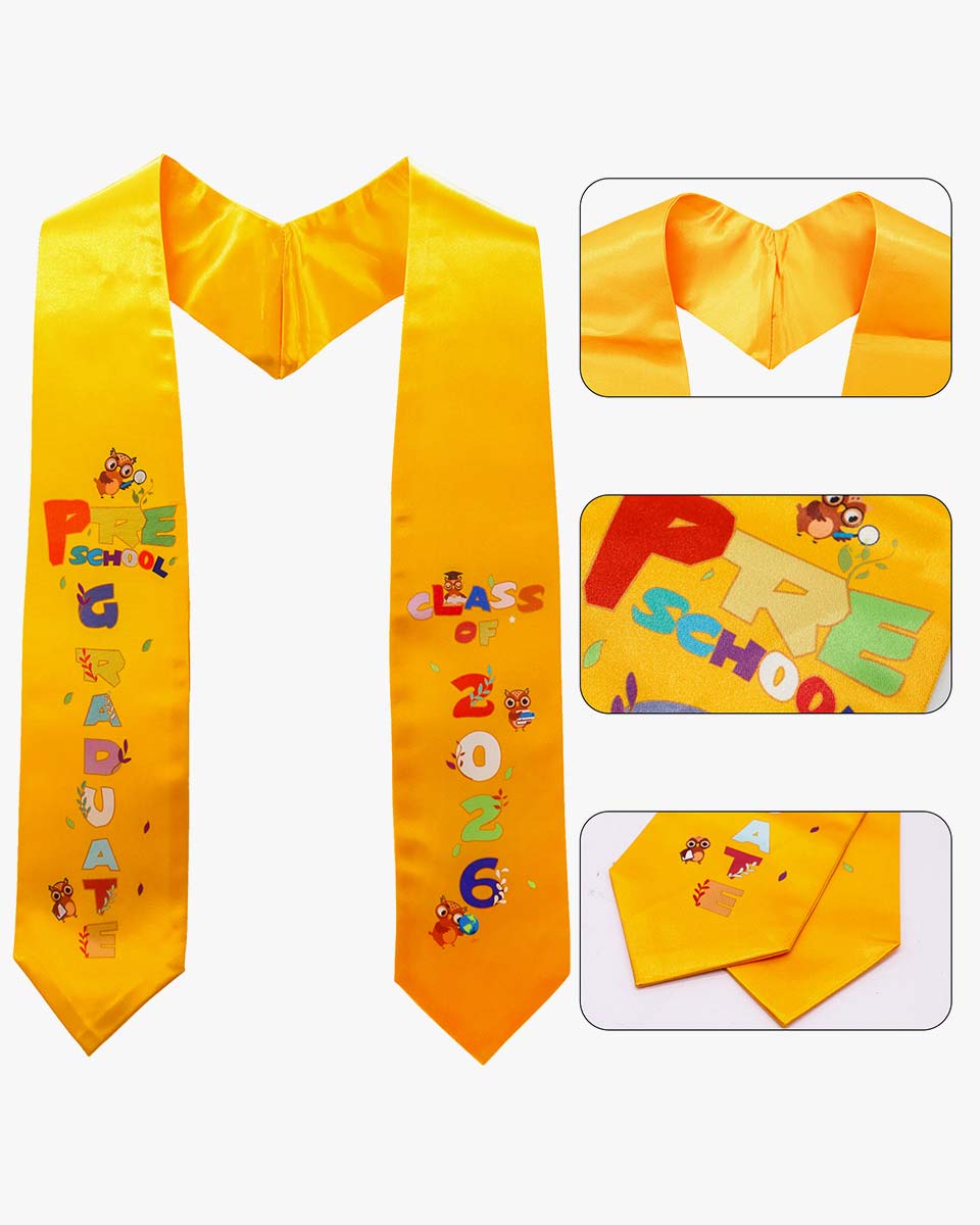 Class of 2026 Preschool Kindergarten Owl Printed Graduation Stole 50" Long - Various Colors & Styles Available
