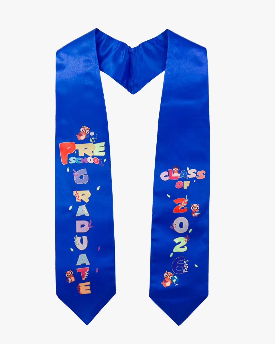 Class of 2026 Preschool Kindergarten Owl Printed Graduation Stole 50" Long - Various Colors & Styles Available